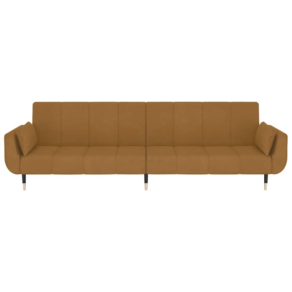 Schlafsofa 2-Sitzer mit 2 Kissen Braun Samt