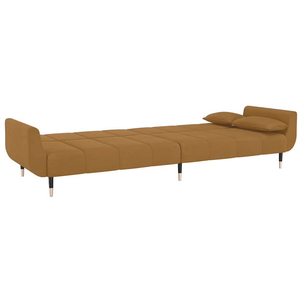 Schlafsofa 2-Sitzer mit 2 Kissen Braun Samt