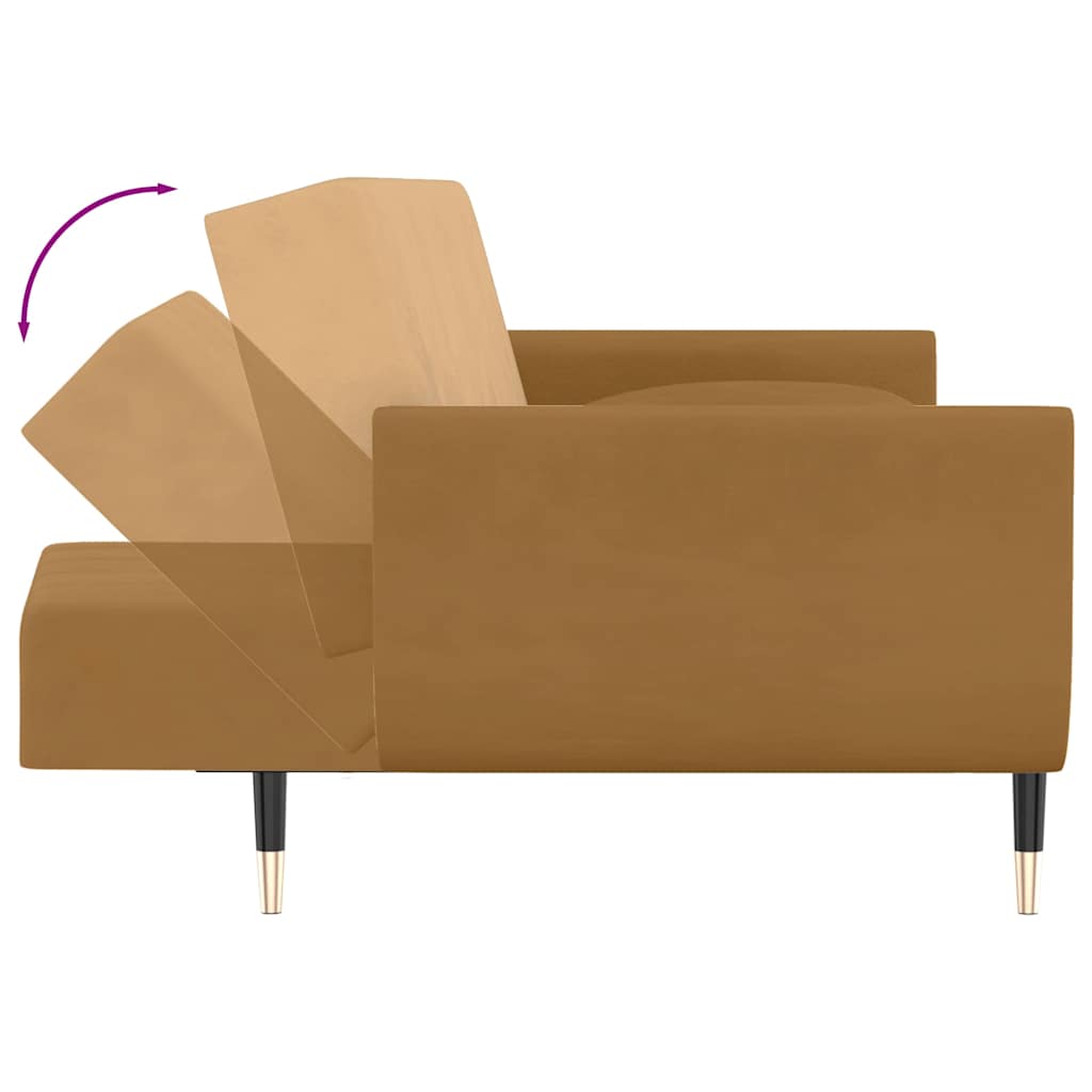 Schlafsofa 2-Sitzer mit 2 Kissen Braun Samt