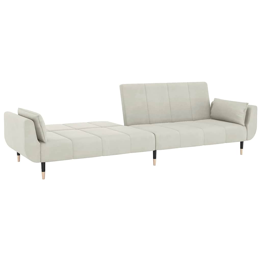 Schlafsofa 2-Sitzer mit 2 Kissen Creme Samt