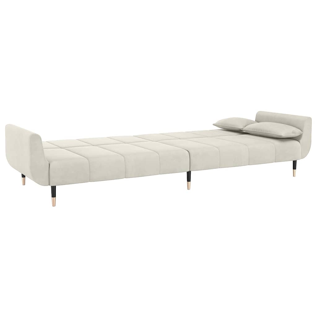 Schlafsofa 2-Sitzer mit 2 Kissen Creme Samt
