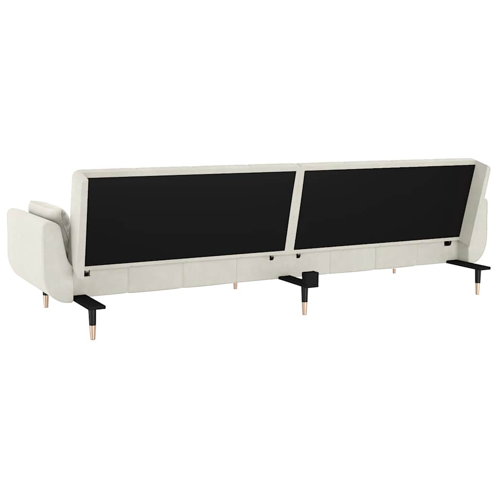 Schlafsofa 2-Sitzer mit 2 Kissen Creme Samt