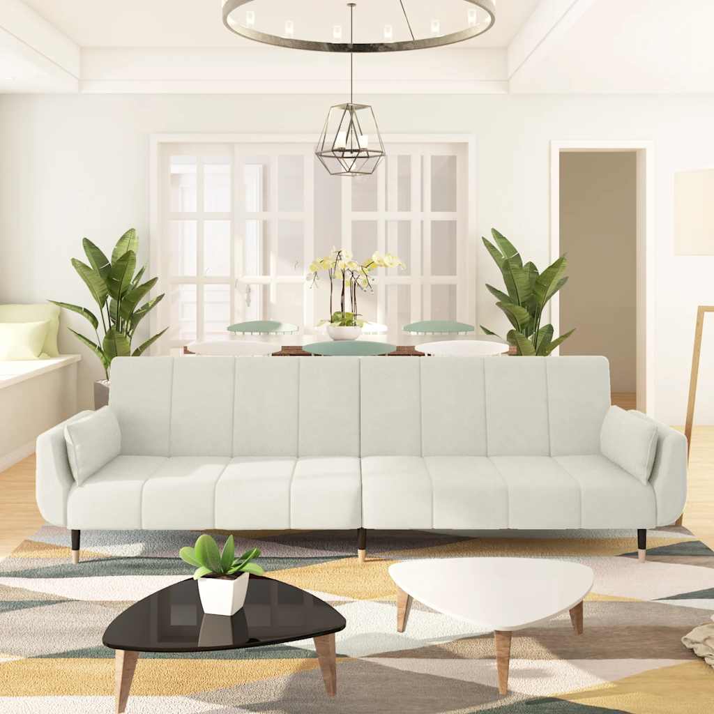 Schlafsofa 2-Sitzer mit 2 Kissen Creme Samt