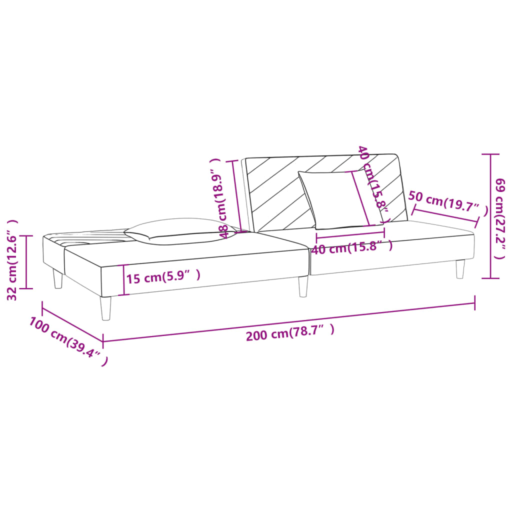 Schlafsofa 2-Sitzer mit 2 Kissen Dunkelgrau Stoff