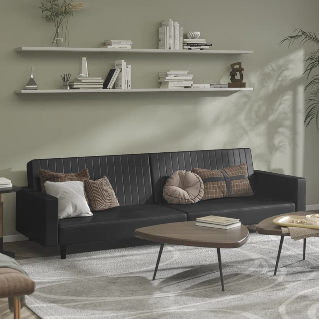 Schlafsofa 2-Sitzer Schwarz Kunstleder