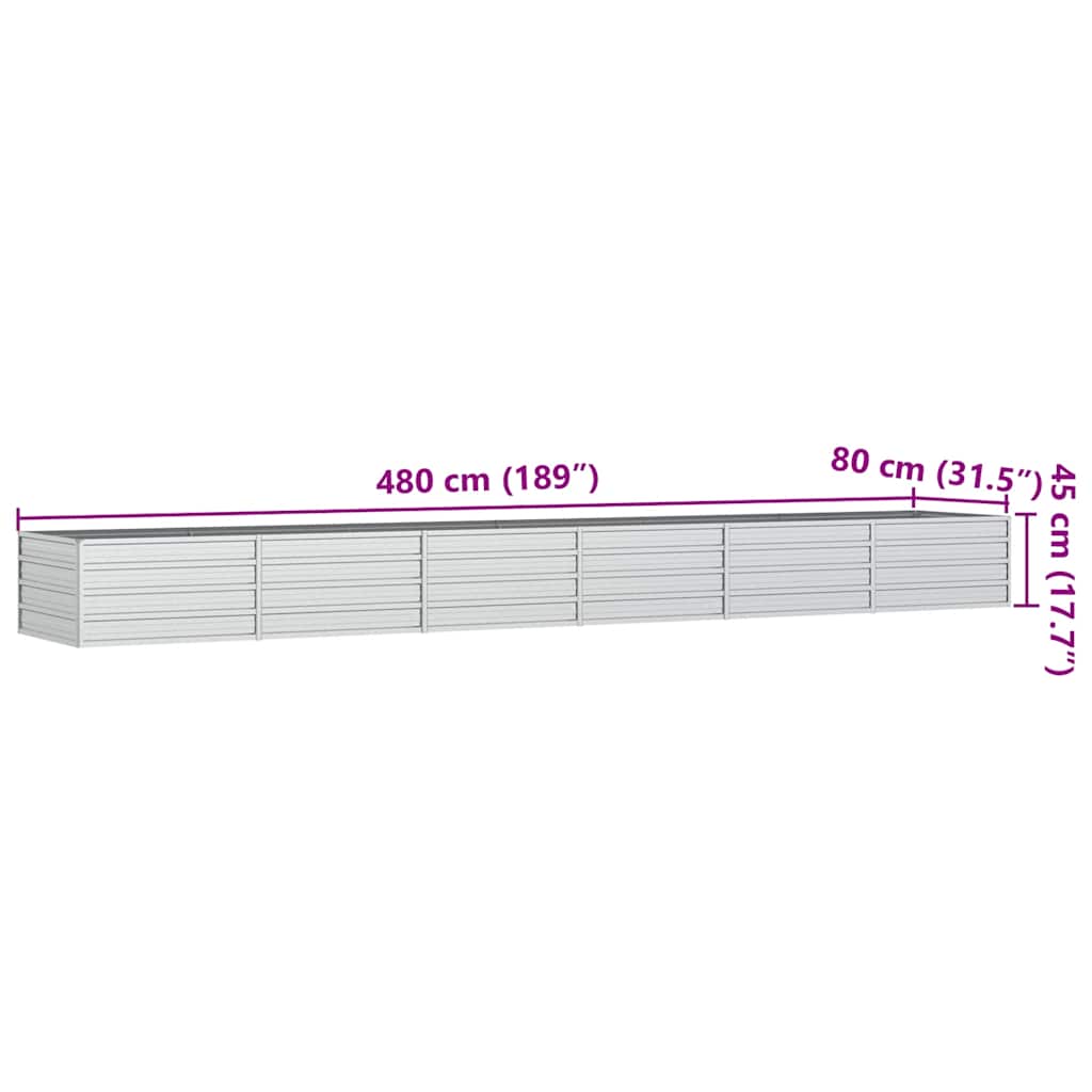 Garten-Hochbeet 480x80x77 cm Verzinkter Stahl Silber