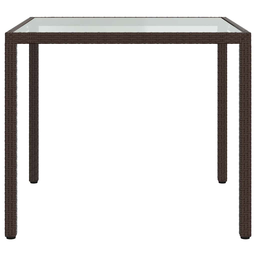 Gartentisch 90x90x75 cm Gehärtetes Glas Poly Rattan Braun