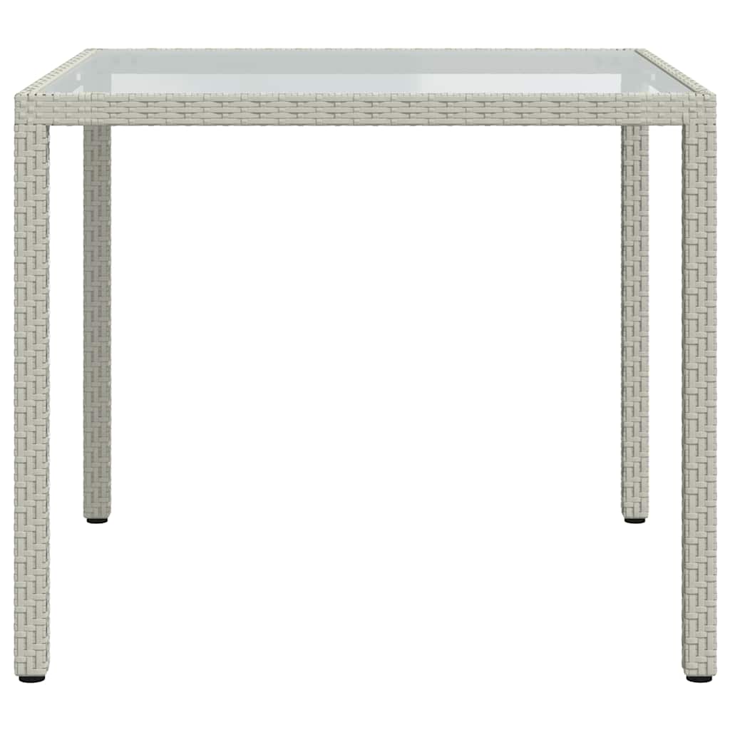 Gartentisch 90x90x75 cm Gehärtetes Glas Poly Rattan Weiß