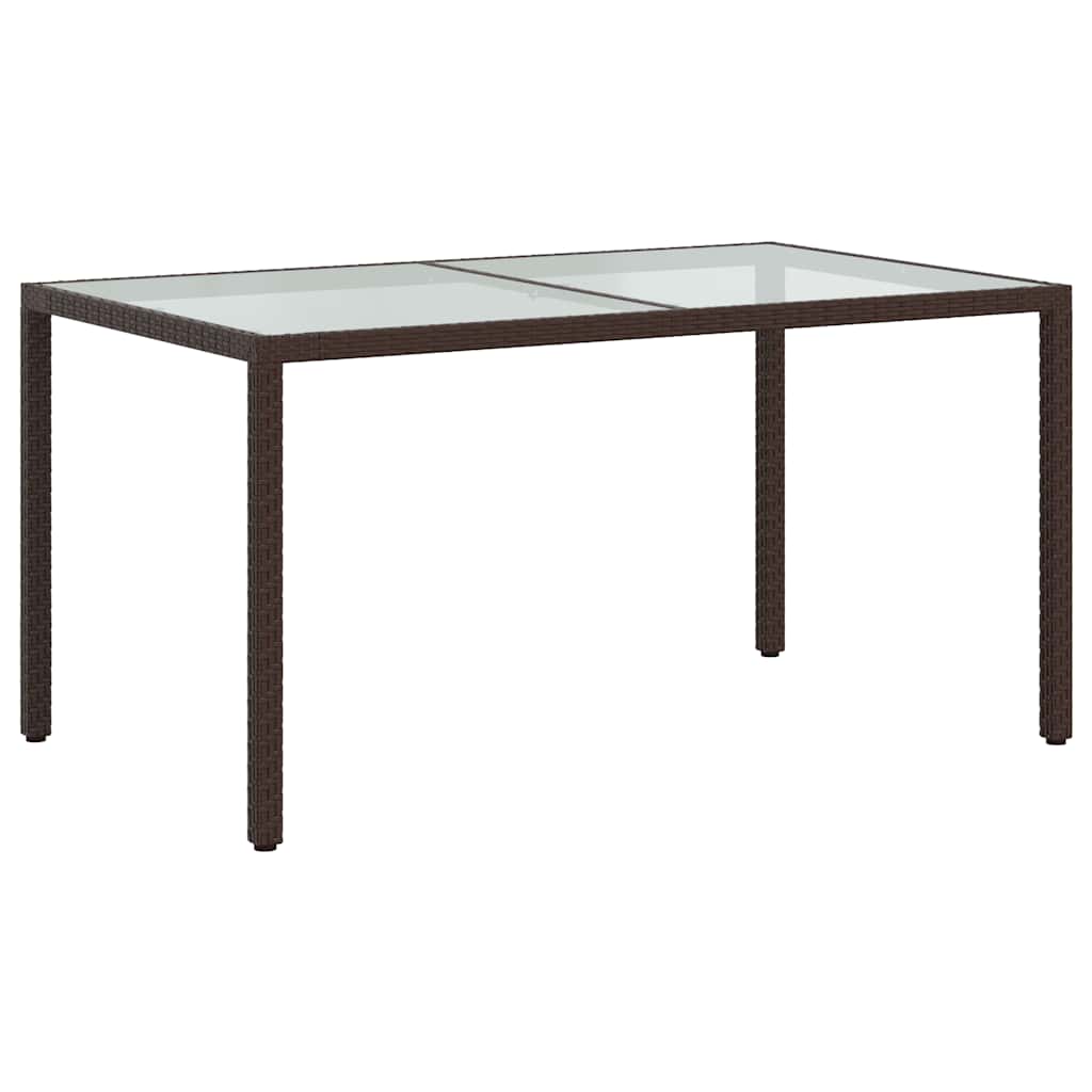 Gartentisch 150x90x75 cm Gehärtetes Glas Poly Rattan Braun