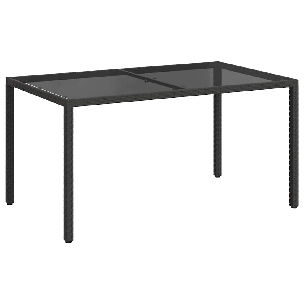 Gartentisch 150x90x75 cm Gehärtetes Glas Poly Rattan Schwarz