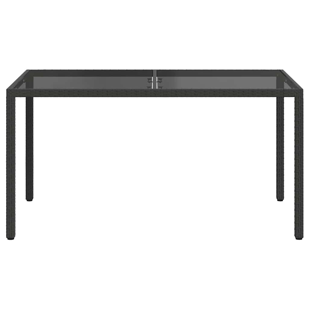 Gartentisch 150x90x75 cm Gehärtetes Glas Poly Rattan Schwarz