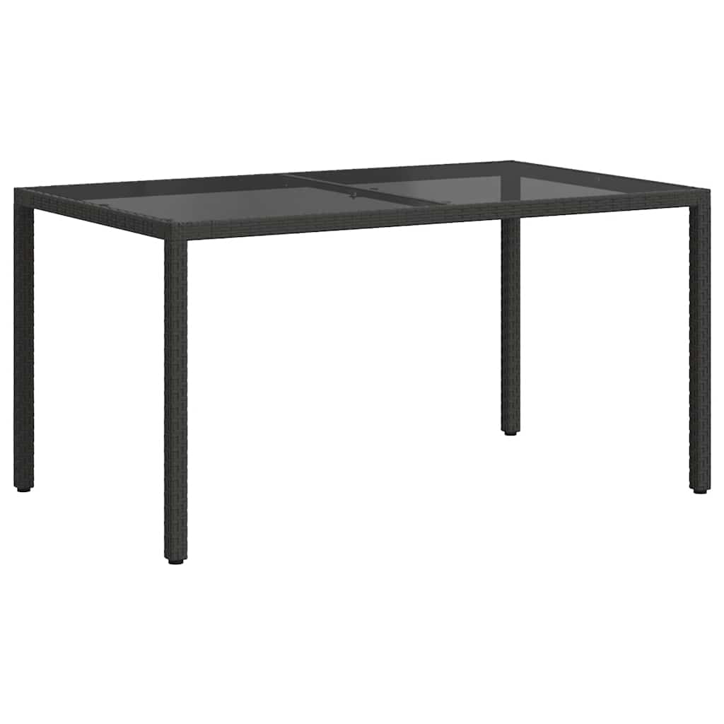 Gartentisch 150x90x75 cm Gehärtetes Glas Poly Rattan Schwarz