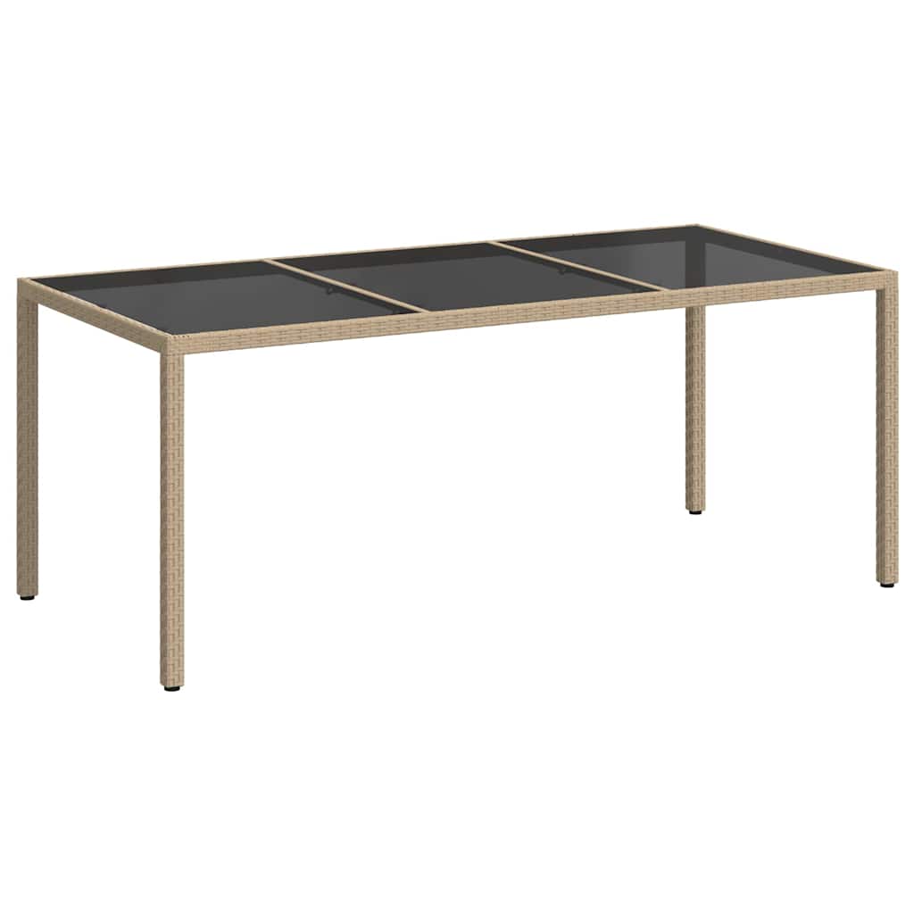 Gartentisch Beige 190x90x75 cm Gehärtetes Glas und Poly Rattan