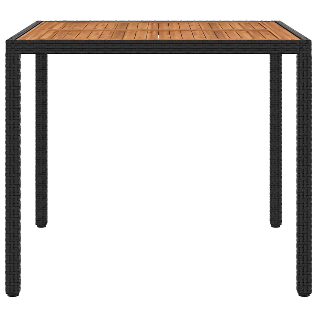 Gartentisch 90x90x75 cm Poly Rattan und Akazienholz Schwarz