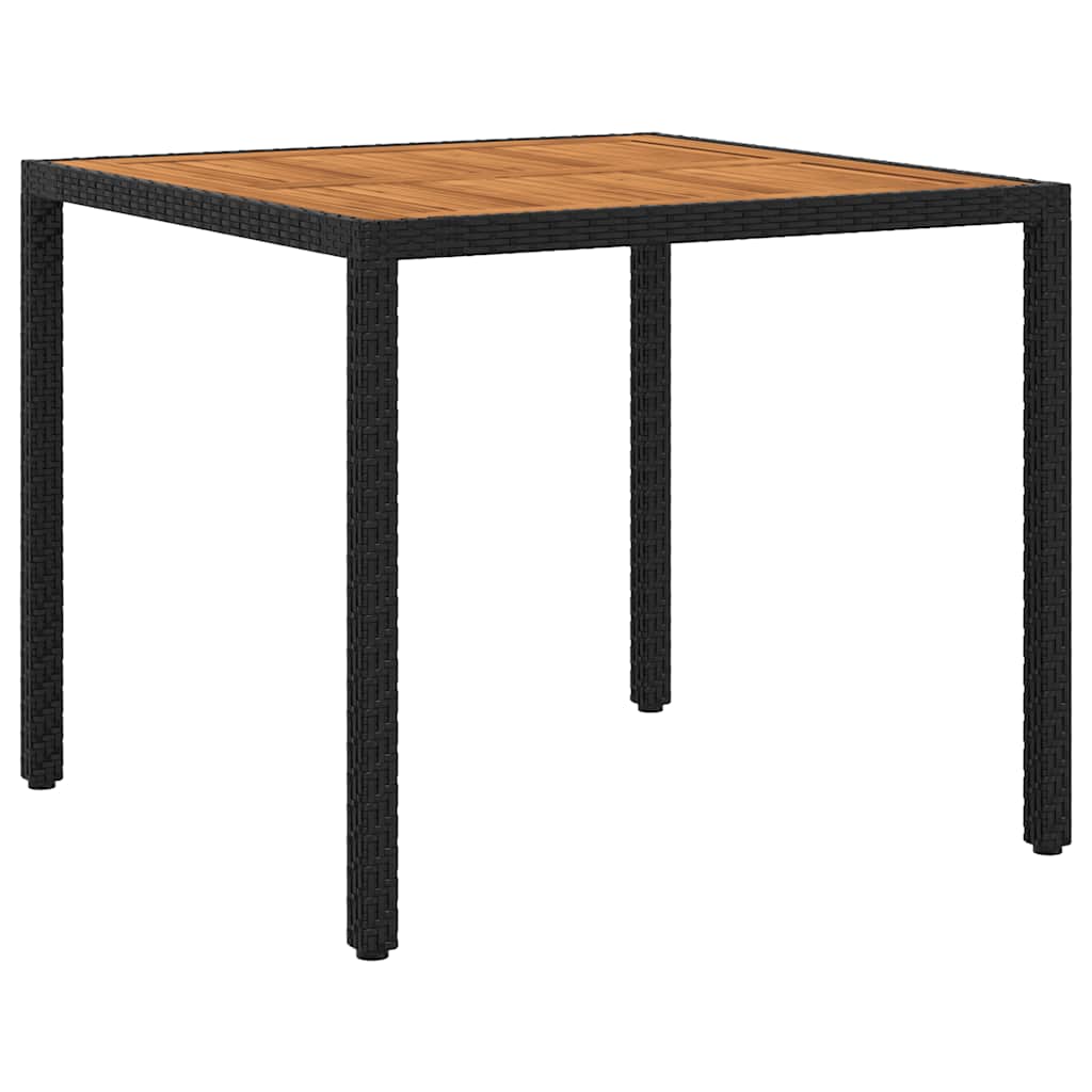 Gartentisch 90x90x75 cm Poly Rattan und Akazienholz Schwarz
