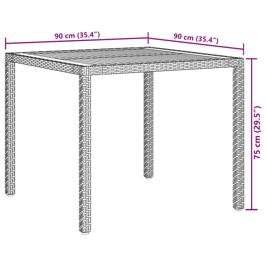 Gartentisch 90x90x75 cm Poly Rattan und Akazienholz Schwarz