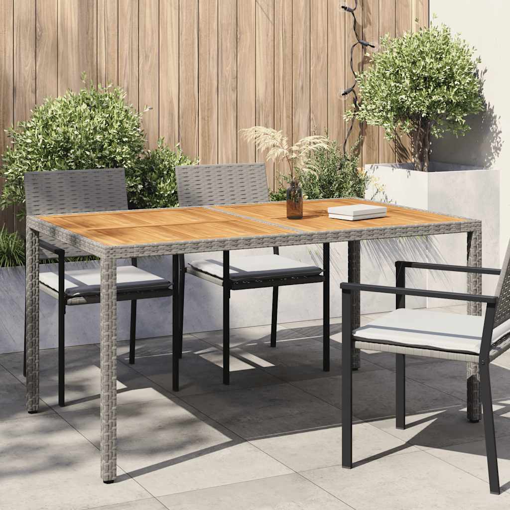 Gartentisch 150x90x75 cm Poly Rattan und Akazienholz Grau