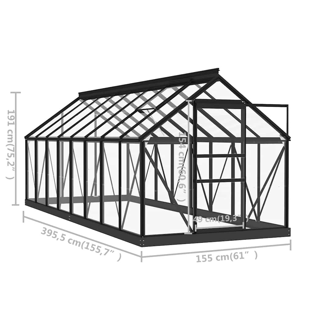 Glas Gewächshaus Anthrazit 155x395,5x191 cm Aluminium