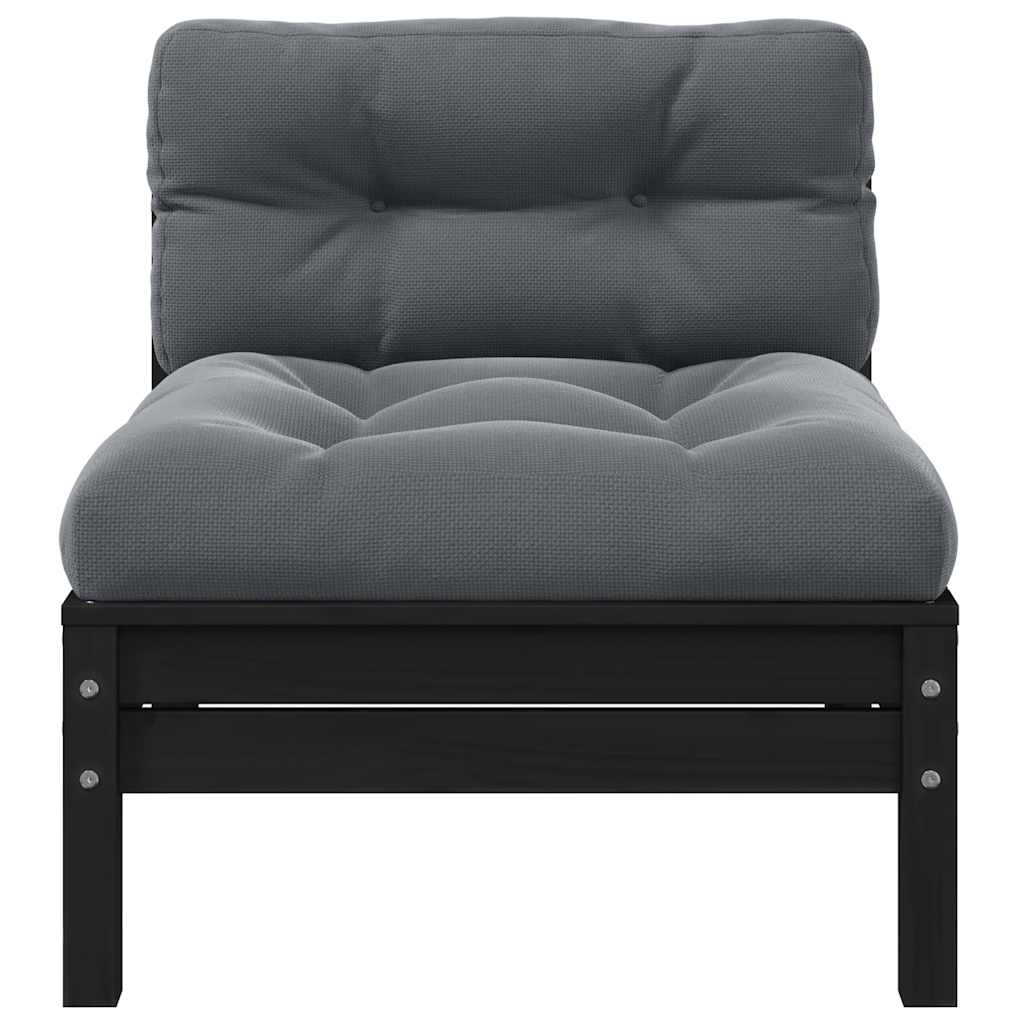 Garten-Mittelsofa mit Kissen Schwarz Massivholz Kiefer