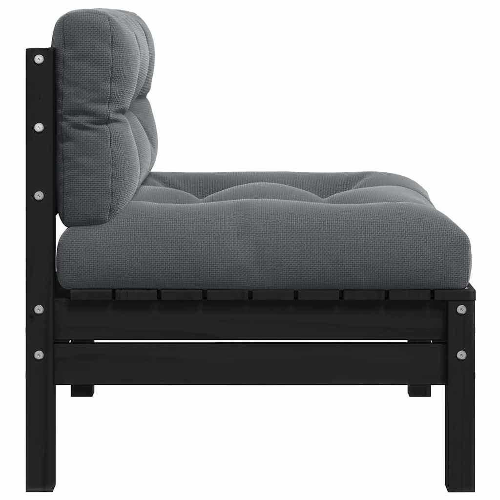 Garten-Mittelsofa mit Kissen Schwarz Massivholz Kiefer