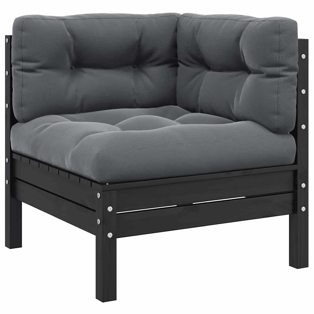 2-Sitzer-Gartensofa mit Kissen Schwarz Massivholz Kiefer