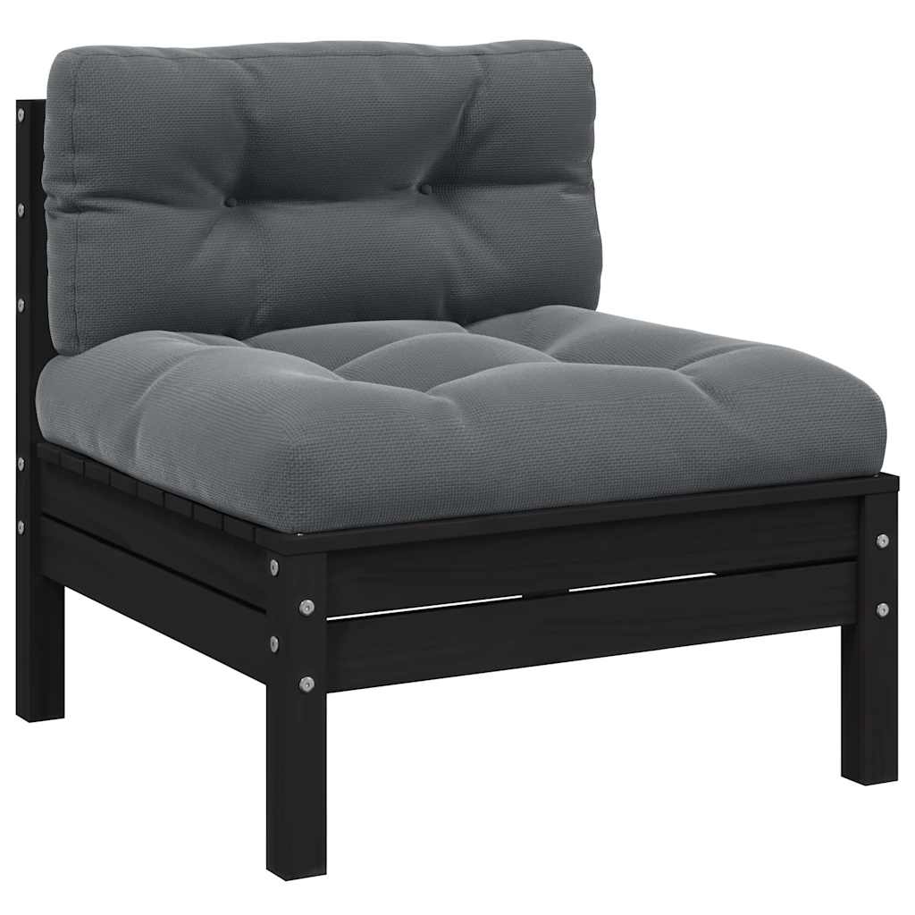 2-Sitzer-Gartensofa mit Kissen Schwarz Massivholz Kiefer