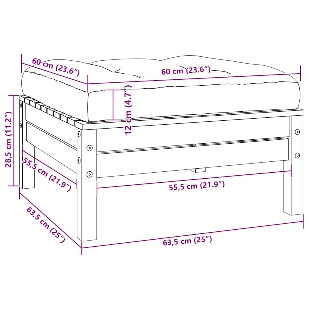 3-tlg. Garten-Lounge-Set mit Kissen Grau Kiefer Massivholz