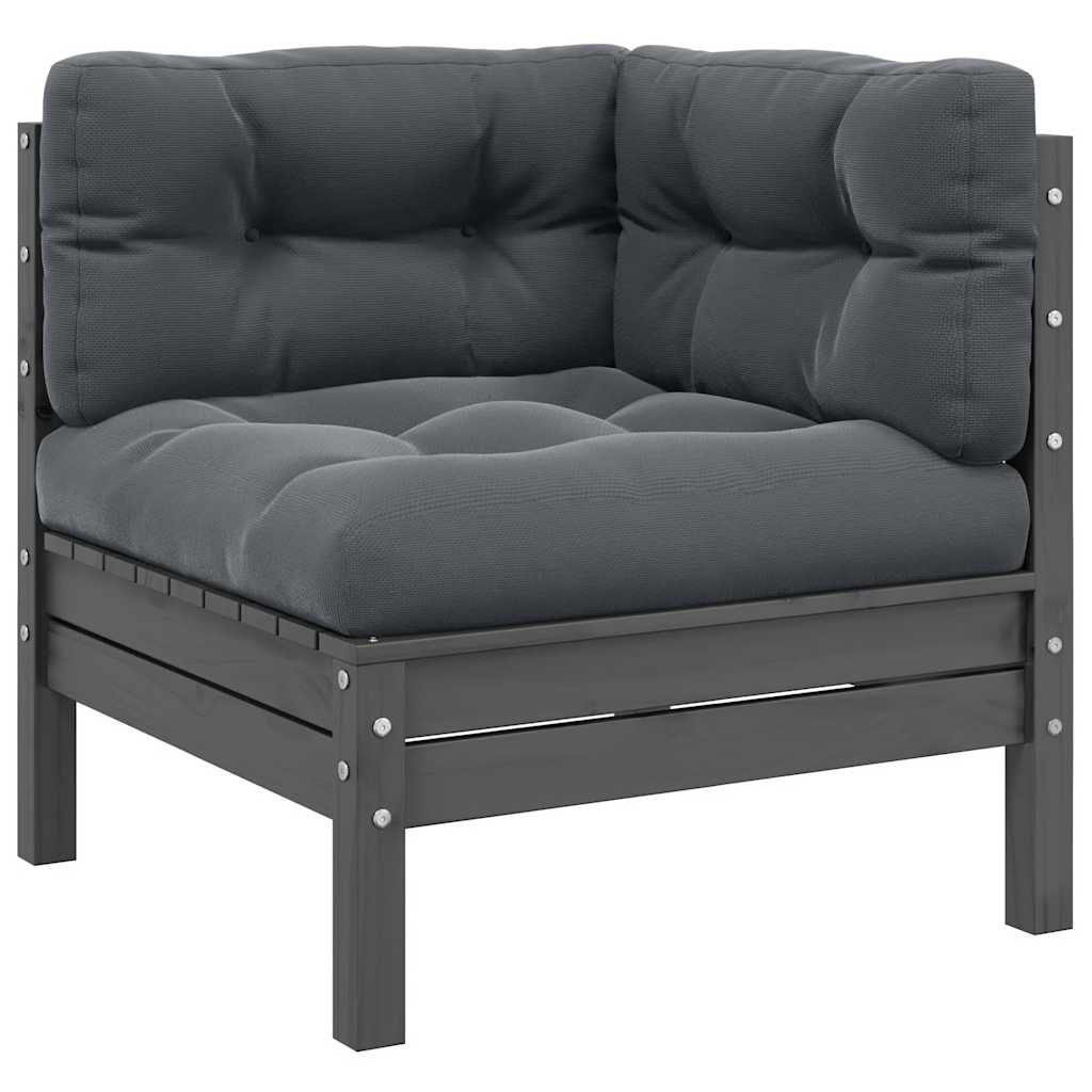 3-tlg. Garten-Lounge-Set mit Kissen Grau Kiefer Massivholz