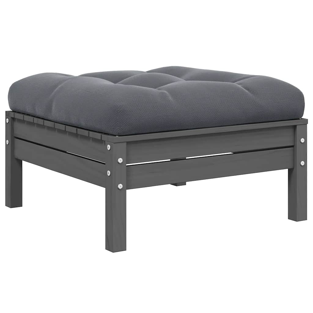 3-tlg. Garten-Lounge-Set mit Kissen Grau Kiefer Massivholz
