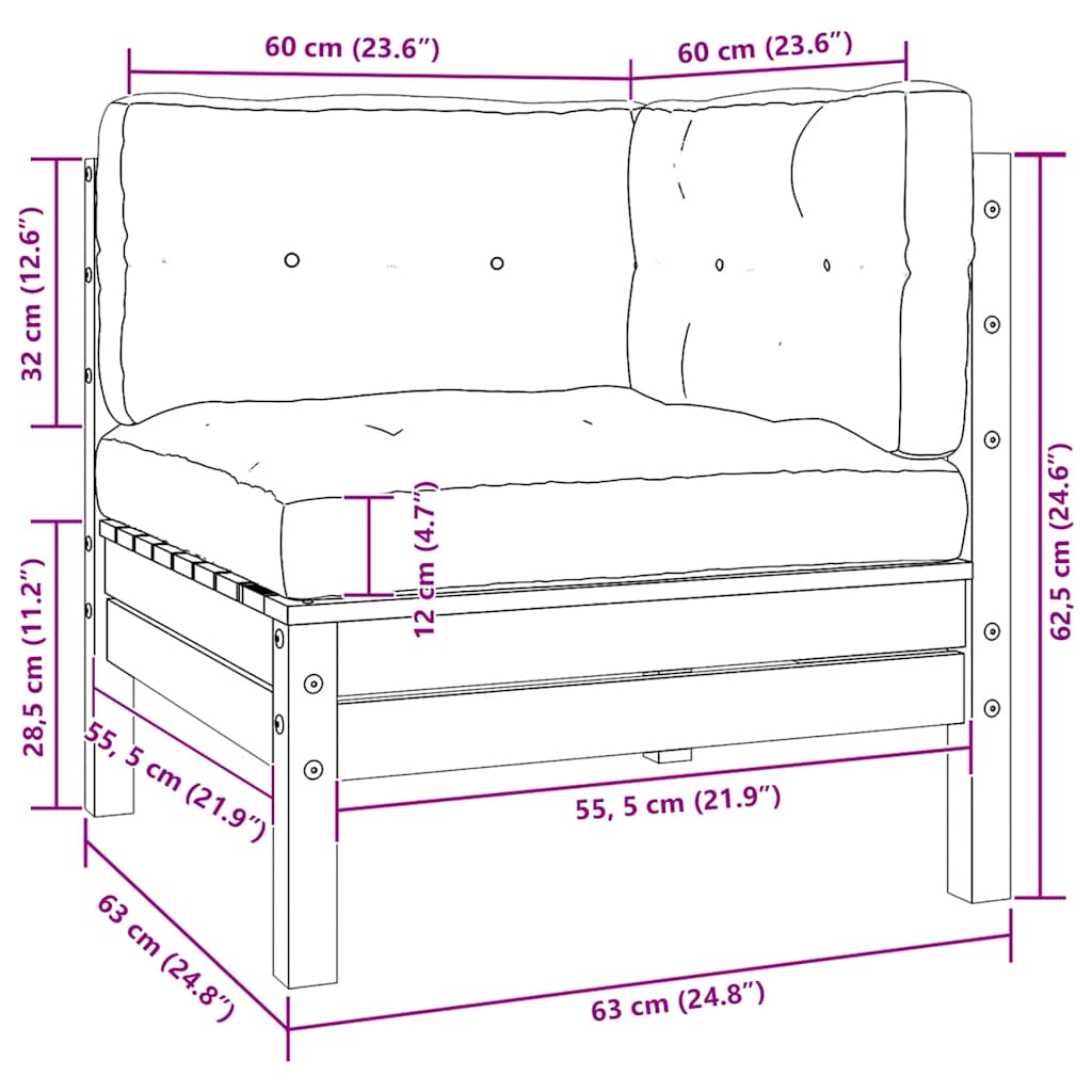 3-tlg. Garten-Lounge-Set mit Kissen Grau Kiefer Massivholz