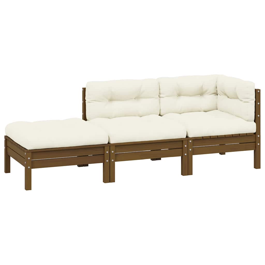 3-tlg. Garten-Lounge-Set mit Creme Kissen Massivholz Kiefer