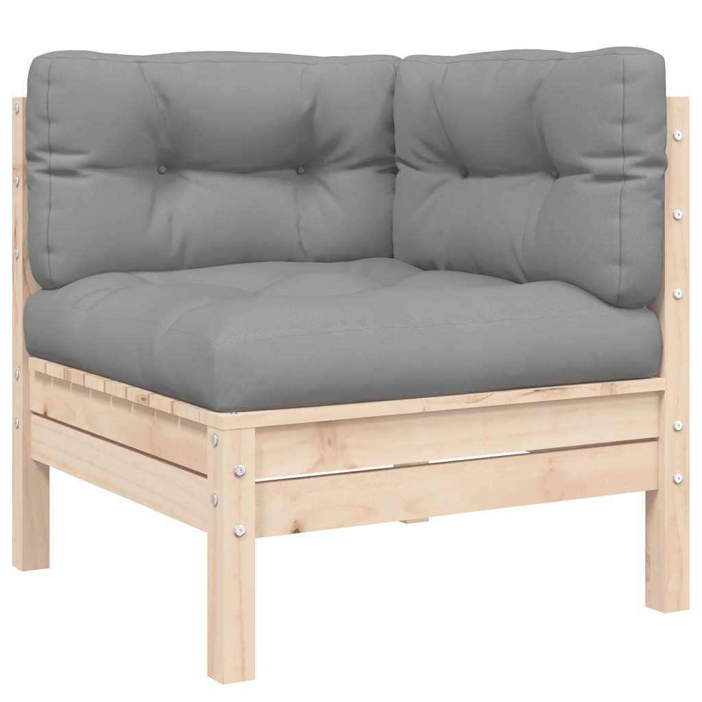 3-tlg. Garten-Lounge-Set mit Grauen Kissen Kiefer Massivholz