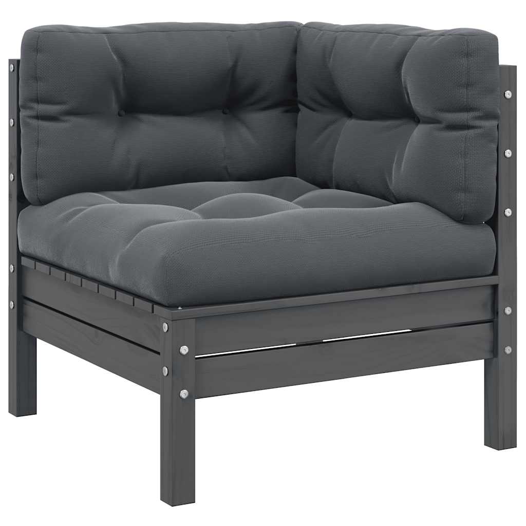 3-tlg. Garten-Lounge-Set mit Kissen Grau Kiefer Massivholz