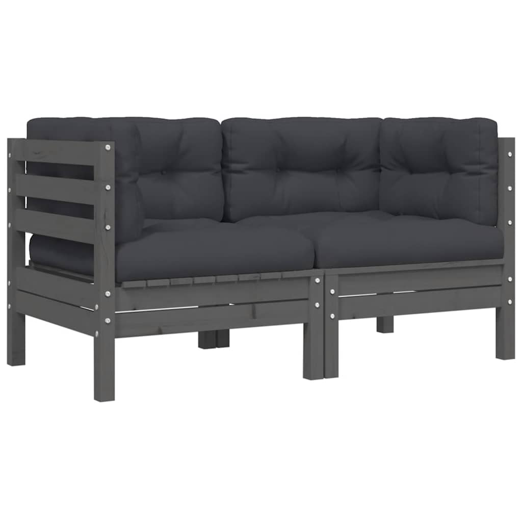 3-tlg. Garten-Lounge-Set mit Kissen Grau Kiefer Massivholz