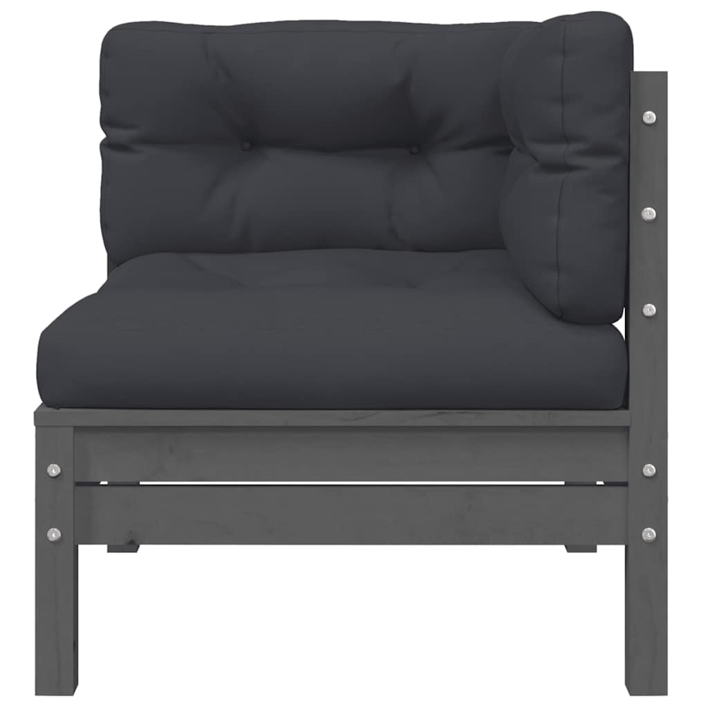 3-tlg. Garten-Lounge-Set mit Kissen Grau Kiefer Massivholz