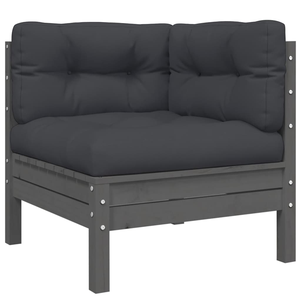 3-tlg. Garten-Lounge-Set mit Kissen Grau Kiefer Massivholz