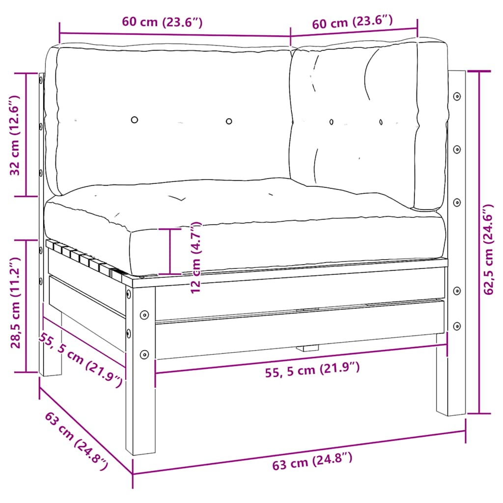 3-tlg. Garten-Lounge-Set mit Kissen Grau Kiefer Massivholz