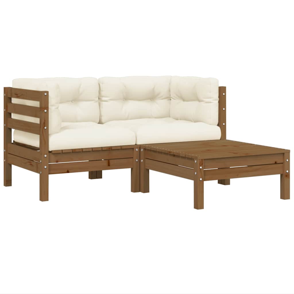3-tlg. Garten-Lounge-Set mit Creme Kissen Massivholz Kiefer