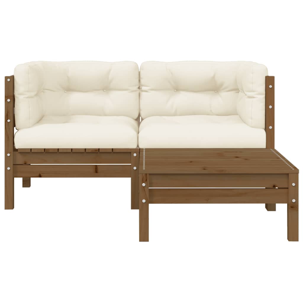 3-tlg. Garten-Lounge-Set mit Creme Kissen Massivholz Kiefer