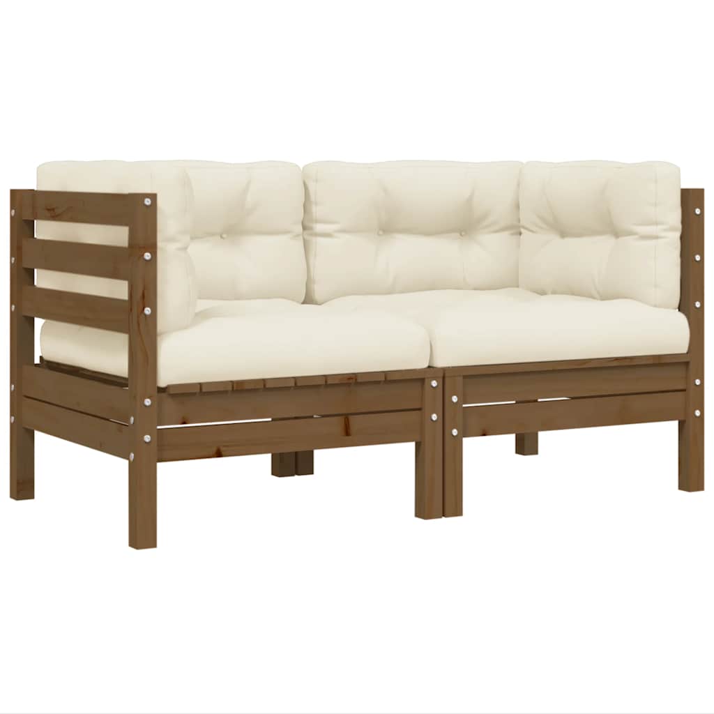 3-tlg. Garten-Lounge-Set mit Creme Kissen Massivholz Kiefer