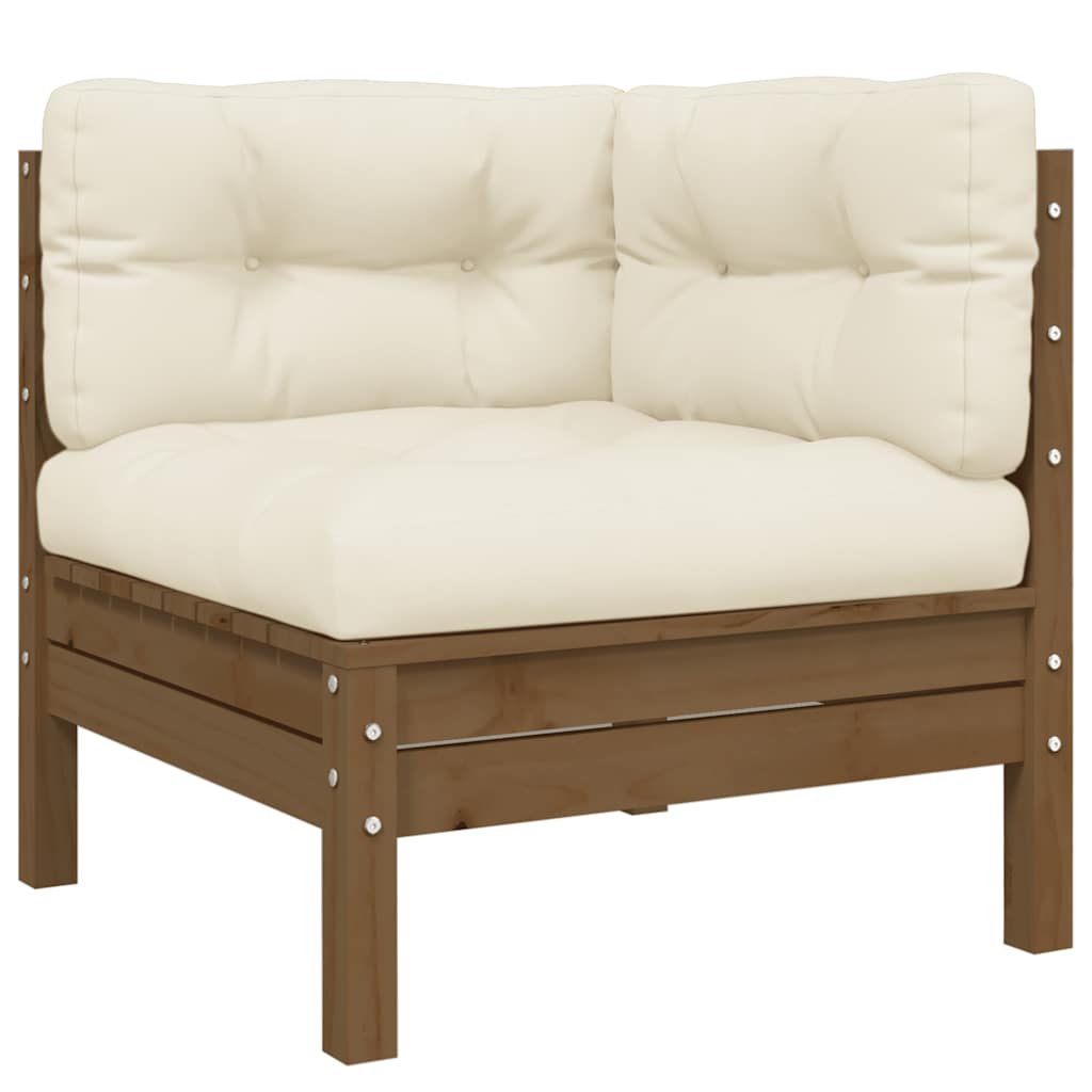 3-tlg. Garten-Lounge-Set mit Creme Kissen Massivholz Kiefer