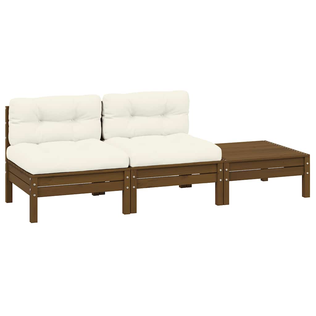 3-tlg. Garten-Lounge-Set mit Creme Kissen Massivholz Kiefer