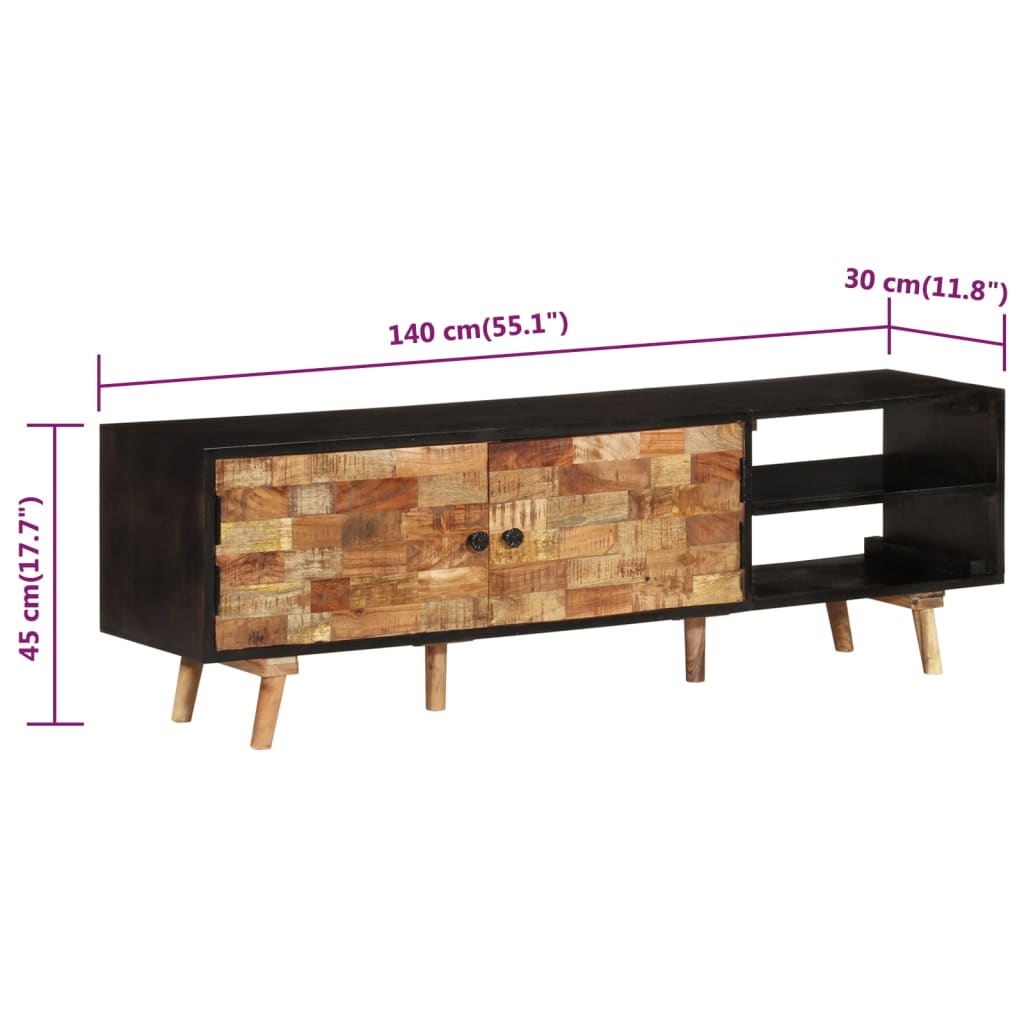 TV-Schrank 140x30x45 cm Rohes Mangoholz und Massivholz Akazie