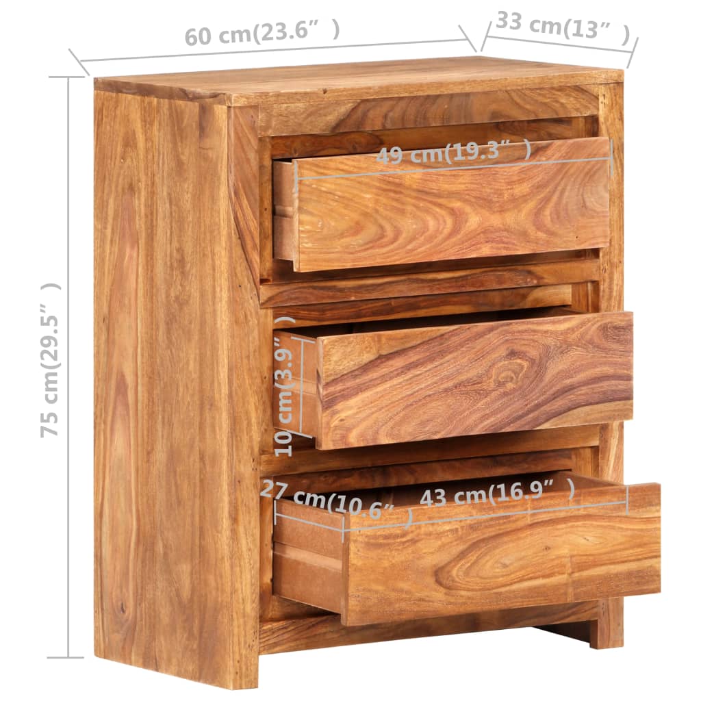 Schubladenschrank 60x33x75 cm Massivholz Akazie