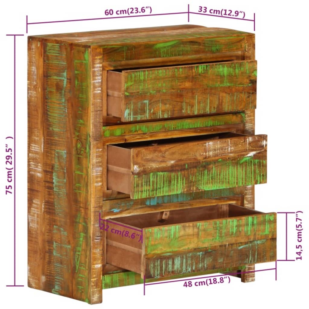 Schubladenschrank Mehrfarbig 60x33x75 cm Altholz Massiv
