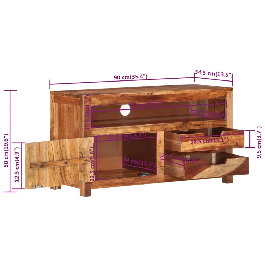 TV-Schrank 90x34,5x50 cm Massivholz Akazie
