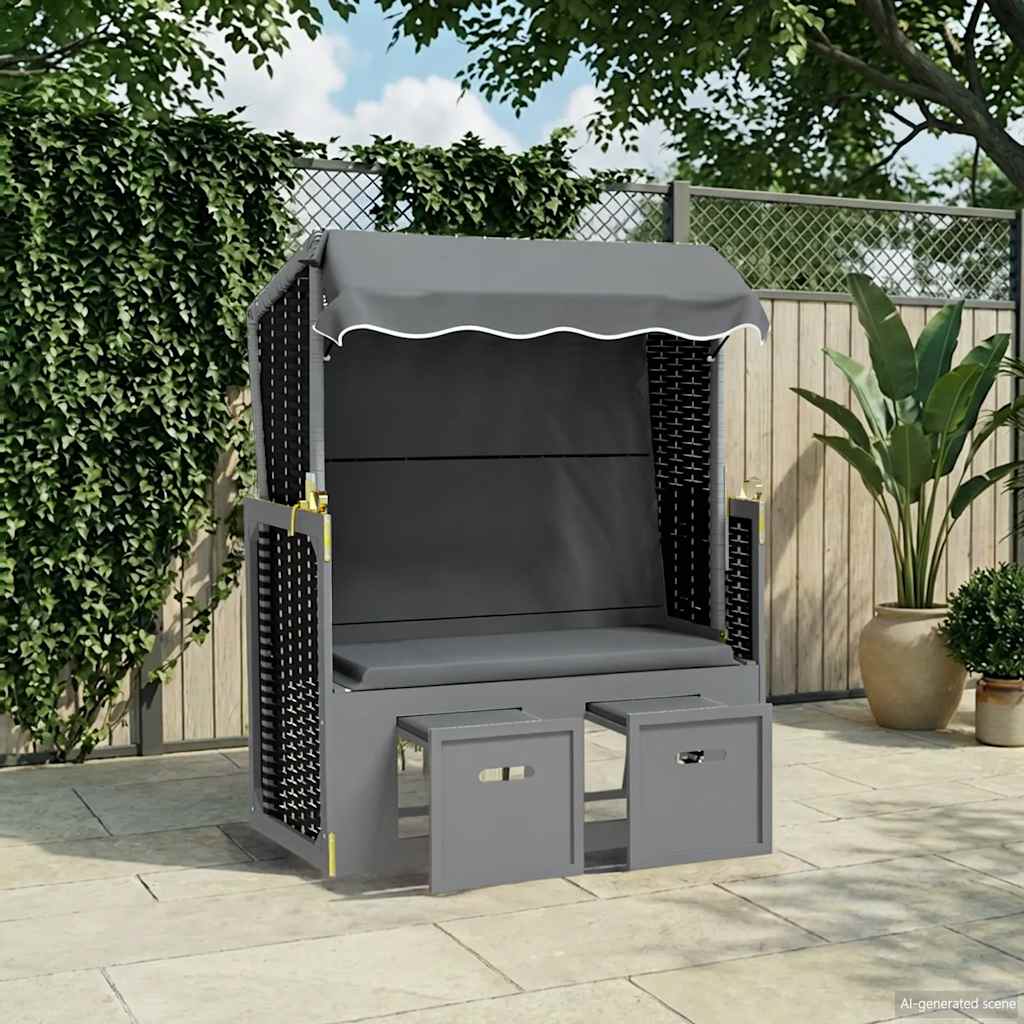 Strandkorb mit Dach Polyrattan & Massivholz Anthrazit & Schwarz