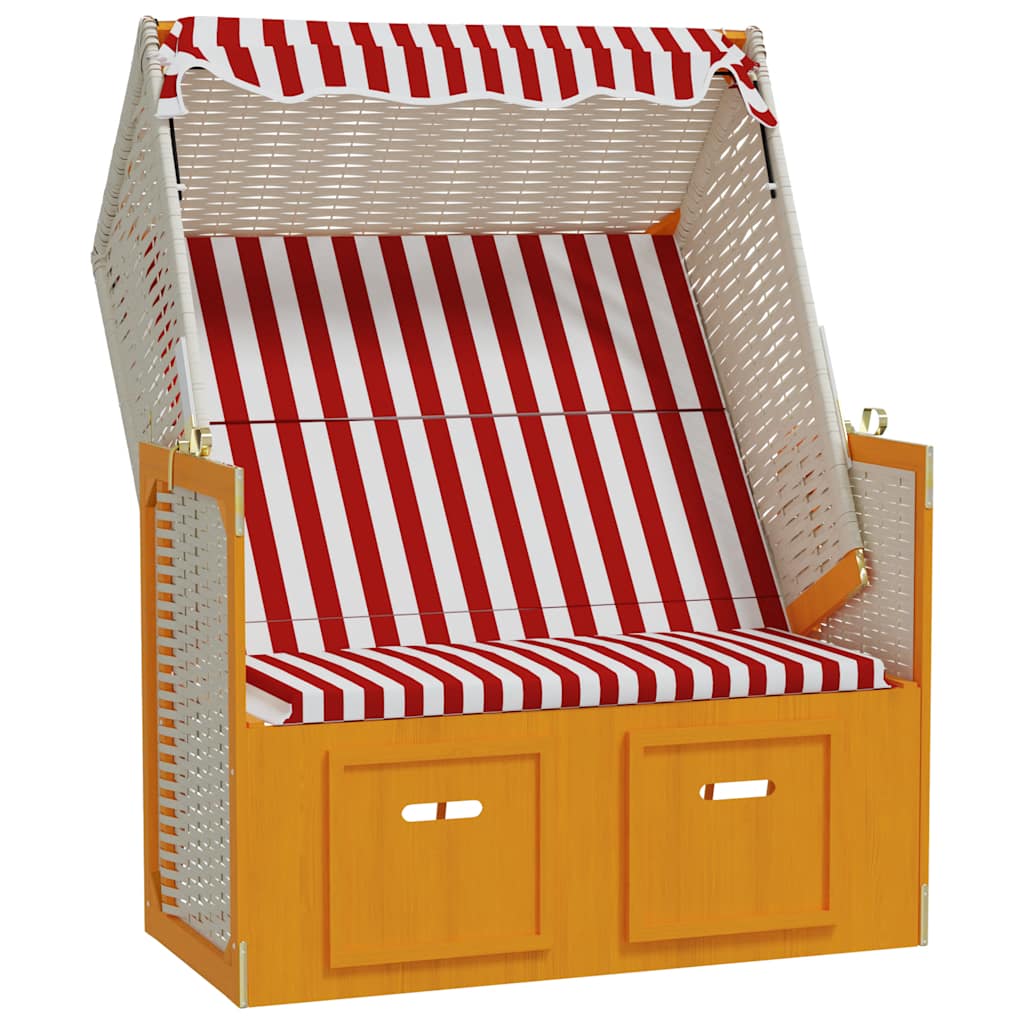 Strandkorb mit Dach Poly Rattan und Massivholz Rot & Weiß