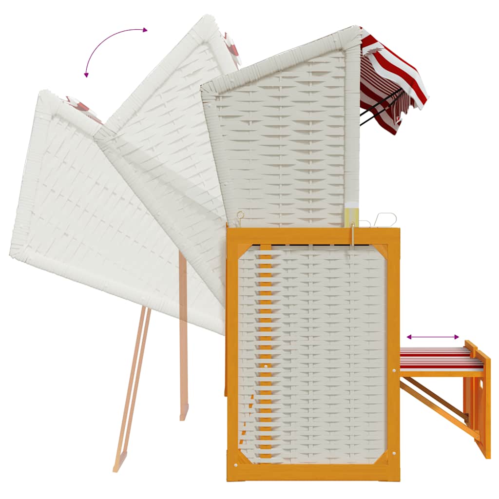 Strandkorb mit Dach Poly Rattan und Massivholz Rot & Weiß