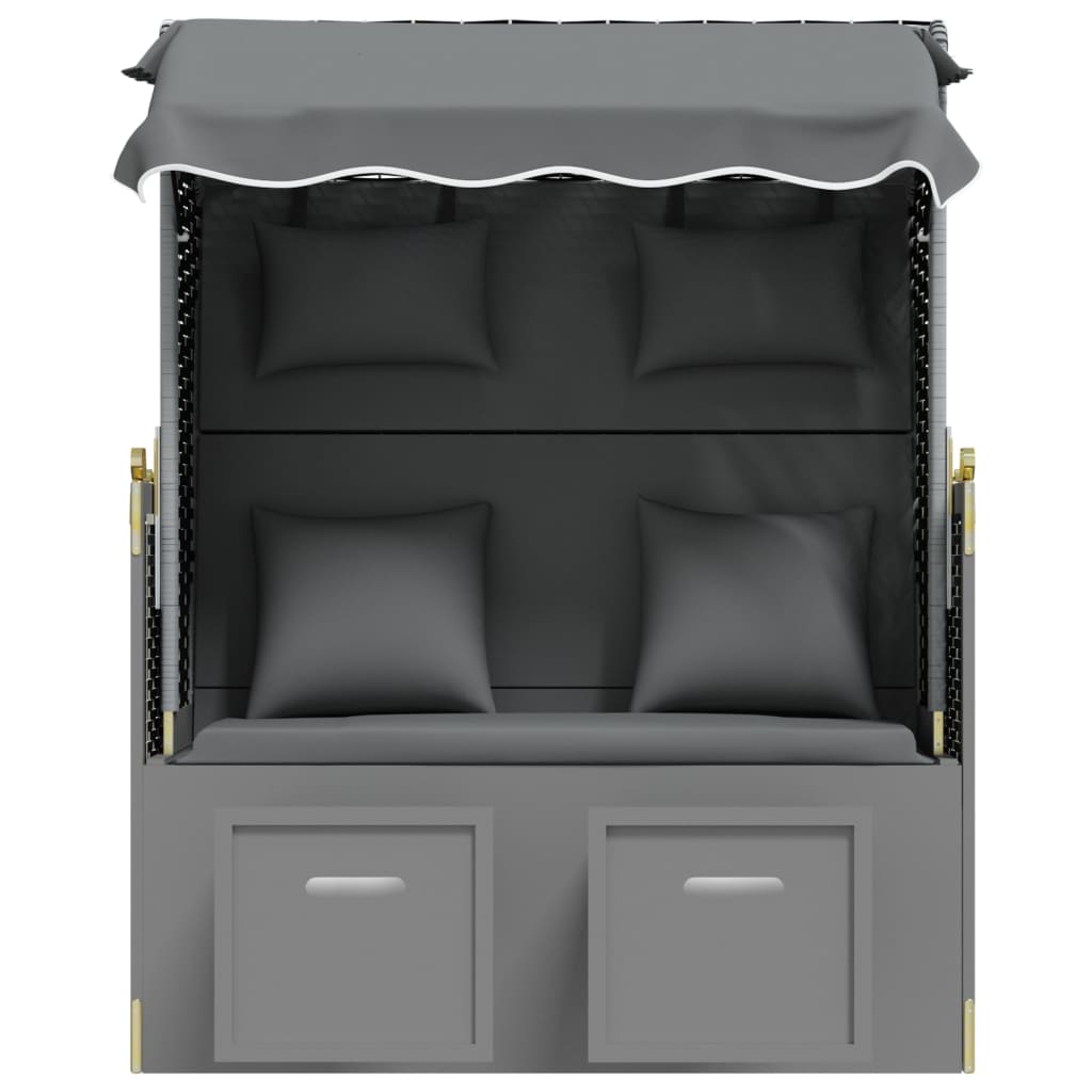 Strandkorb mit Kissen Poly Rattan Massivholz Anthrazit Schwarz